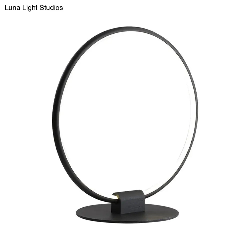 Modern Annular Metal Table Lamp With Led Lighting Black Nightlight On Slim Round Pedestal In