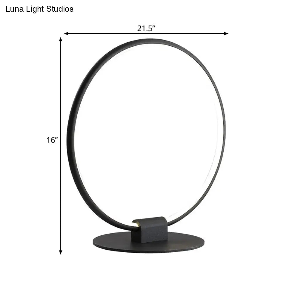 Modern Annular Metal Table Lamp With Led Lighting Black Nightlight On Slim Round Pedestal In