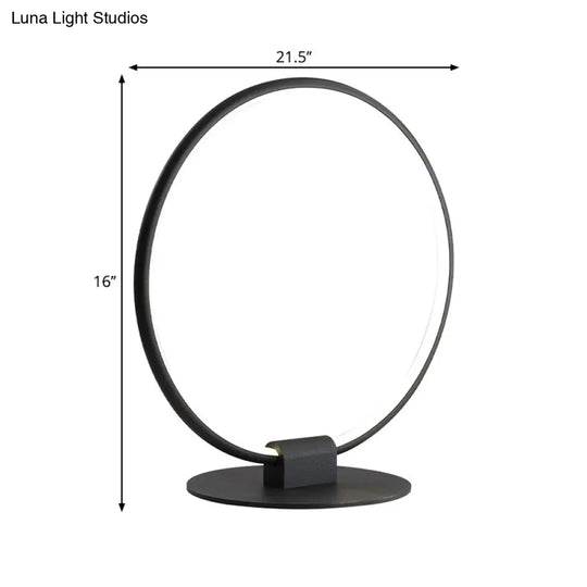 Nora - Modern Annular Metal Table Lamp Modernism Led Black Night Lighting With Slim Round Pedestal