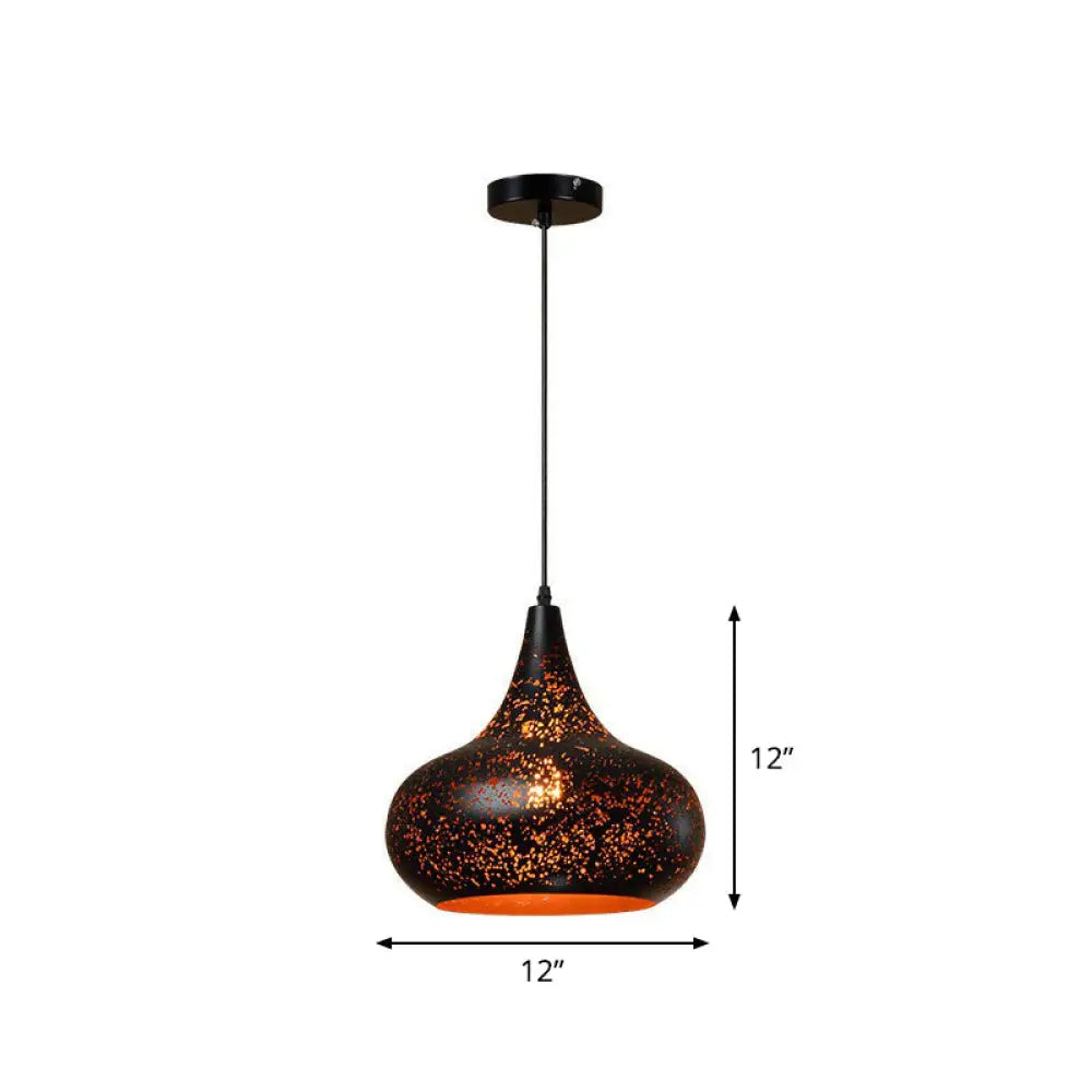 Nora - Retro Hollow-Out Metal Pendant Lighting 1-Light Black Finish Suspension Light For Restaurant