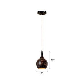 Nora - Retro Hollow-Out Metal Pendant Lighting 1-Light Black Finish Suspension Light For Restaurant