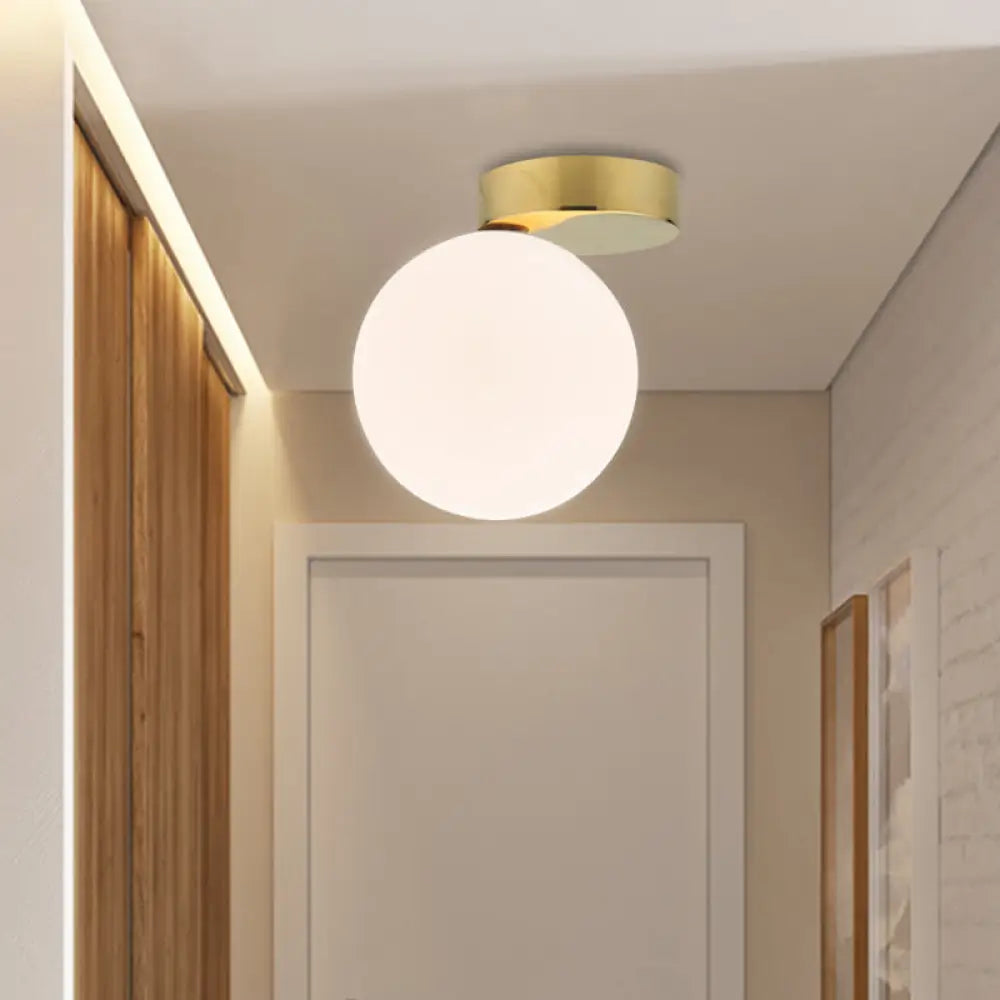 Nordic 1 - Bulb Flush Mount Ceiling Light In Gold Finish With White Glass Globe / A