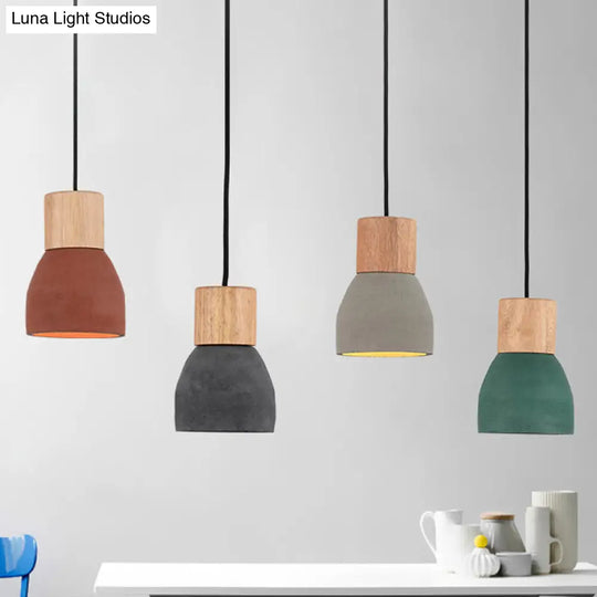 Small Nordic Cement Pendant Light With 1 Head And Wood Socket In Black/Red/Green Grey
