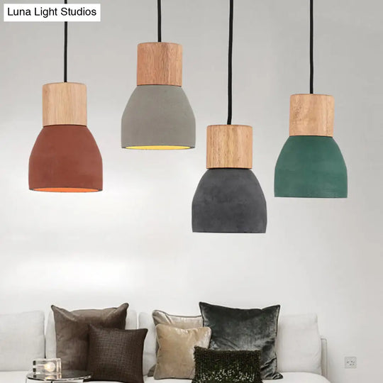 Small Nordic Cement Pendant Light With 1 Head And Wood Socket In Black/Red/Green Black