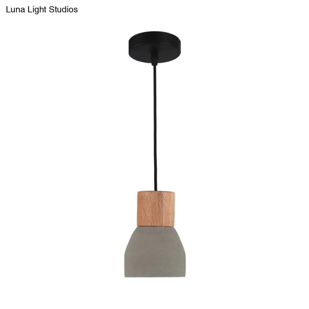 Nordic 1-Head Cement Ceiling Hang Light With Wood Socket - Small Drop Pendant Bowl In Black Red