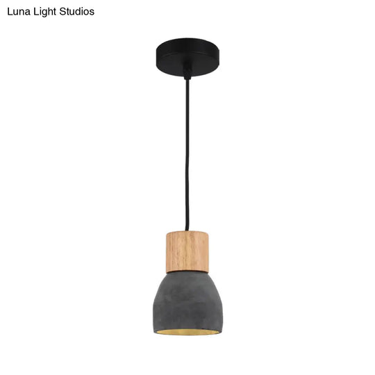 Nordic 1-Head Cement Ceiling Hang Light With Wood Socket - Small Drop Pendant Bowl In Black Red