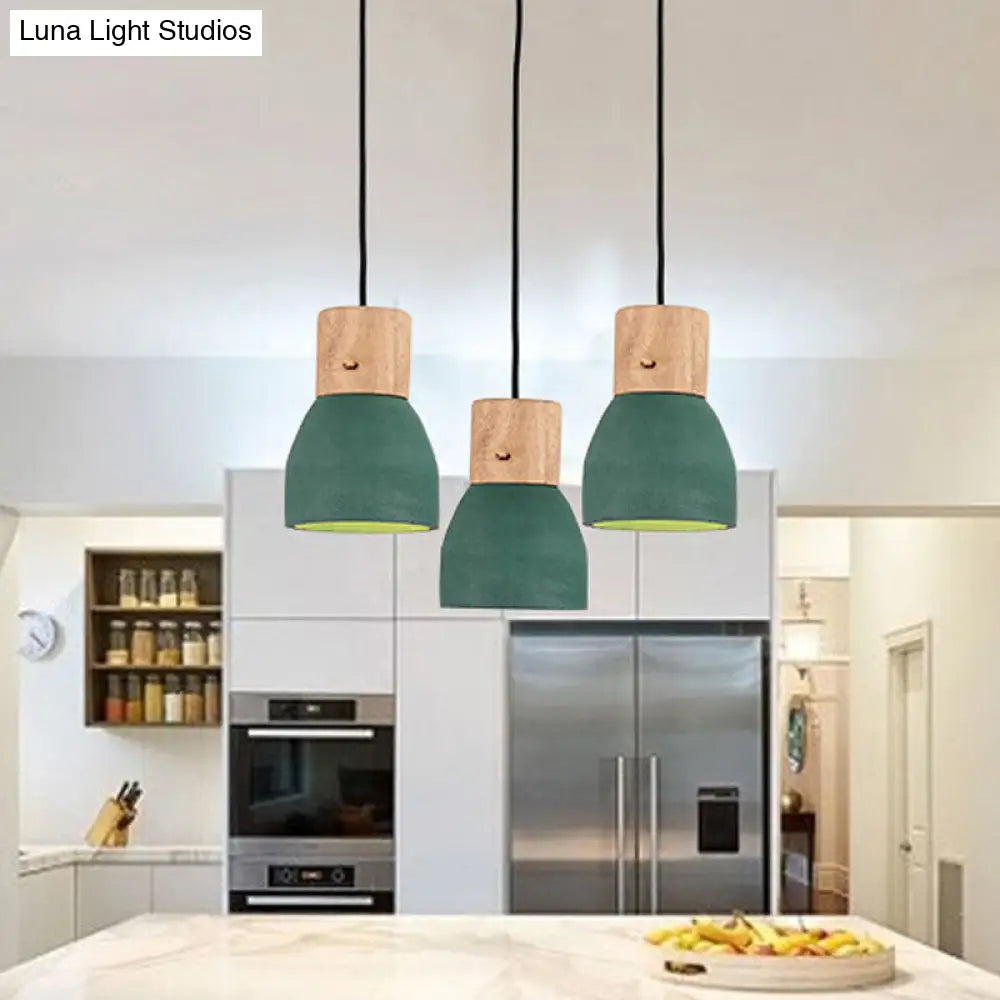 Small Nordic Cement Pendant Light With 1 Head And Wood Socket In Black/Red/Green Green