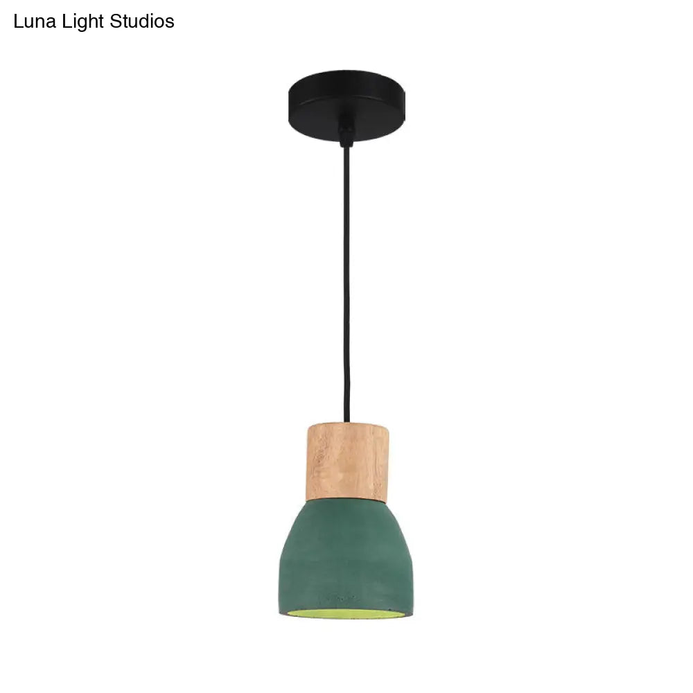 Small Nordic Cement Pendant Light With 1 Head And Wood Socket In Black/Red/Green