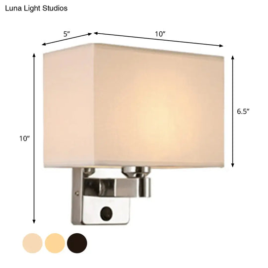 Nordic 1-Light Bedroom Wall Lamp With Chrome Sconce And Oval/Square Fabric Shade (Black/White/Beige)