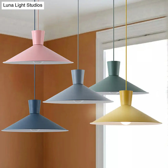 Nordic Cone Down Pendant Light - 1 Pink/Blue/Grey Metal Hanging Design