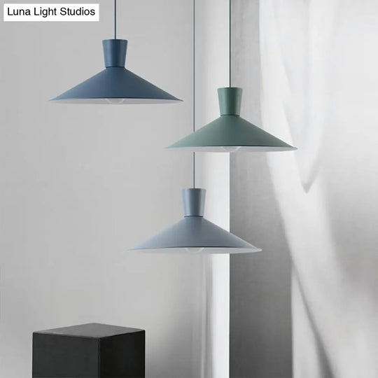 Nordic 1-Light Cone Pendant With Pink/Blue/Grey Down Lighting - Stylish Metal Hanging Light