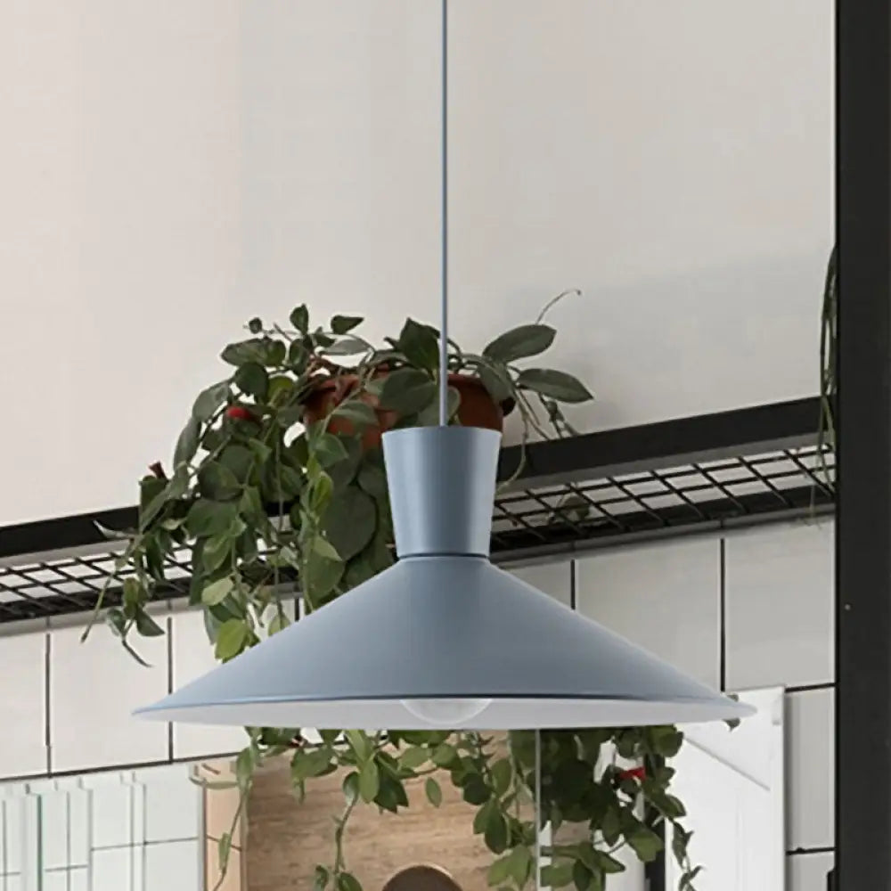 Nordic 1-Light Cone Pendant With Pink/Blue/Grey Down Lighting - Stylish Metal Hanging Light Grey