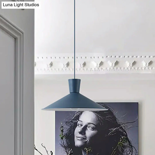 Nordic 1-Light Cone Pendant With Pink/Blue/Grey Down Lighting - Stylish Metal Hanging Light