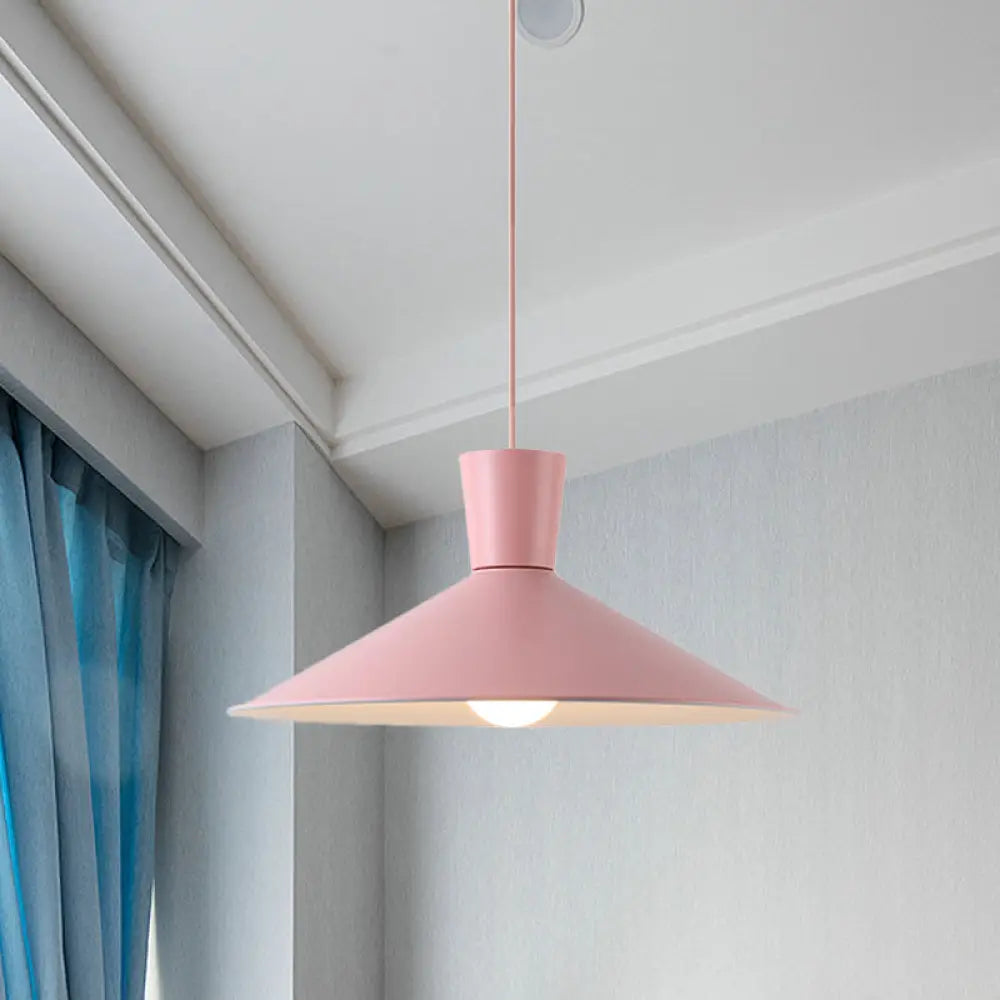 Nordic 1-Light Cone Pendant With Pink/Blue/Grey Down Lighting - Stylish Metal Hanging Light Pink