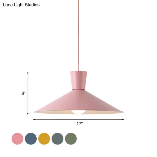 Nordic Cone Down Pendant Light - 1 Pink/Blue/Grey Metal Hanging Design