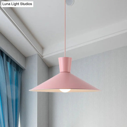 Nordic Cone Down Pendant Light - 1 Pink/Blue/Grey Metal Hanging Design Pink