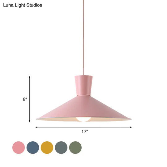 Nordic 1-Light Cone Pendant With Pink/Blue/Grey Down Lighting - Stylish Metal Hanging Light