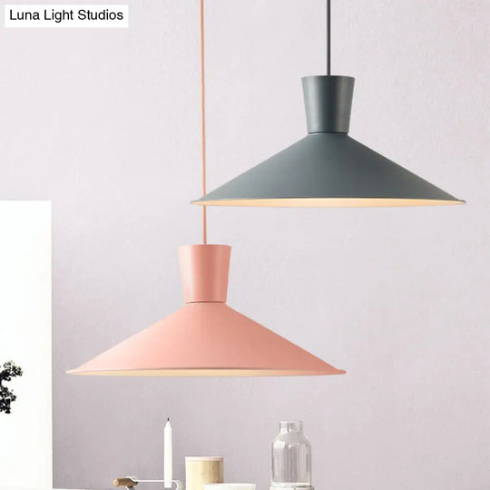 Nordic Cone Down Pendant Light - 1 Pink/Blue/Grey Metal Hanging Design