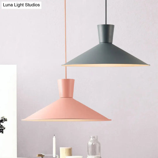 Nordic 1-Light Cone Pendant With Pink/Blue/Grey Down Lighting - Stylish Metal Hanging Light