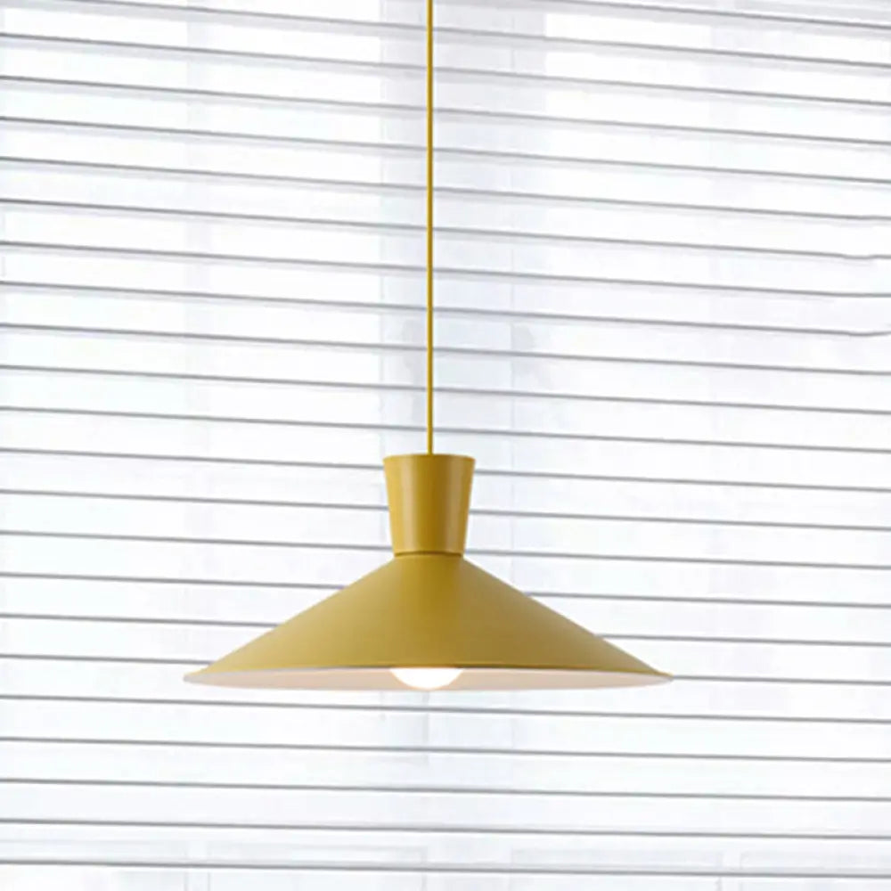 Nordic 1-Light Cone Pendant With Pink/Blue/Grey Down Lighting - Stylish Metal Hanging Light Yellow