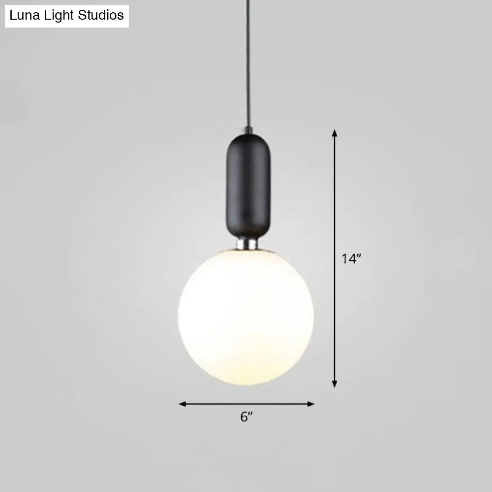 Nordic 1-Light Opaline Glass Hanging Light Fixture Black / 6