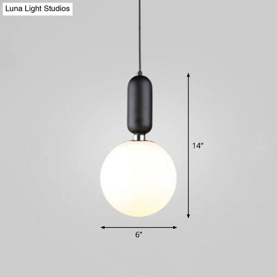 Nordic 1-Light Opaline Glass Hanging Light Fixture Black / 6