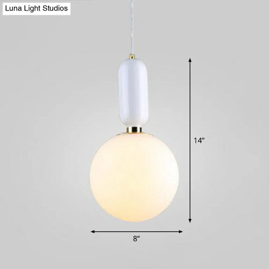 Nordic 1-Light Opaline Glass Hanging Light Fixture White / 8