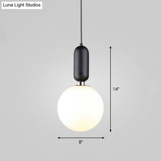 Nordic 1-Light Opaline Glass Hanging Light Fixture Black / 8