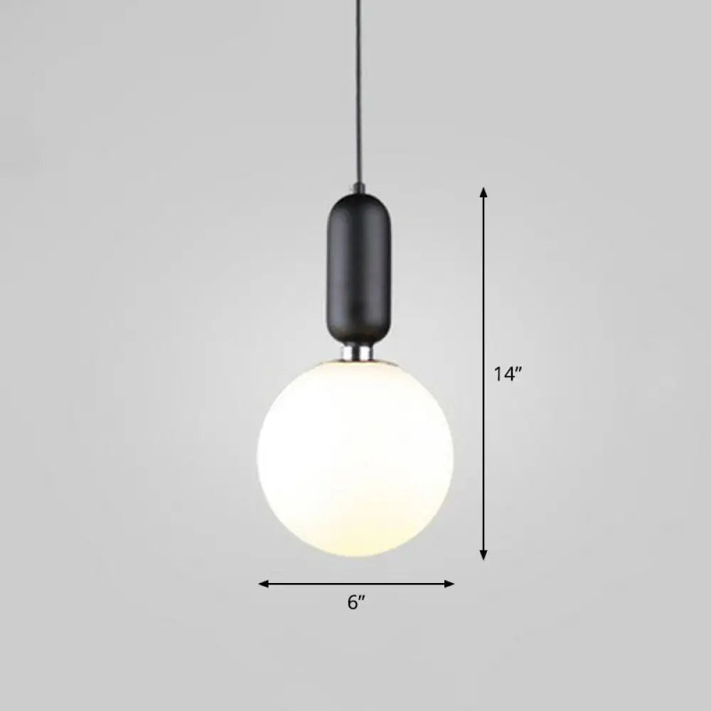 Nordic 1-Light Global Hanging Light Fixture With Opaline Glass Shade Black / 6’