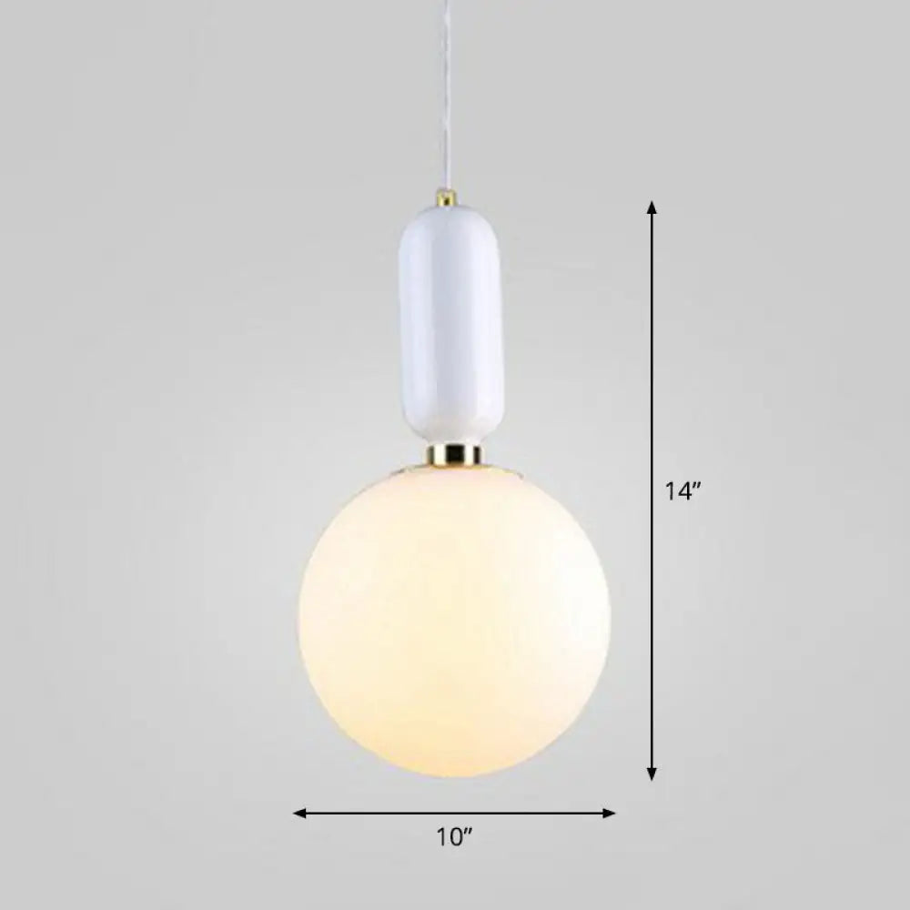 Nordic 1-Light Global Hanging Light Fixture With Opaline Glass Shade White / 10’