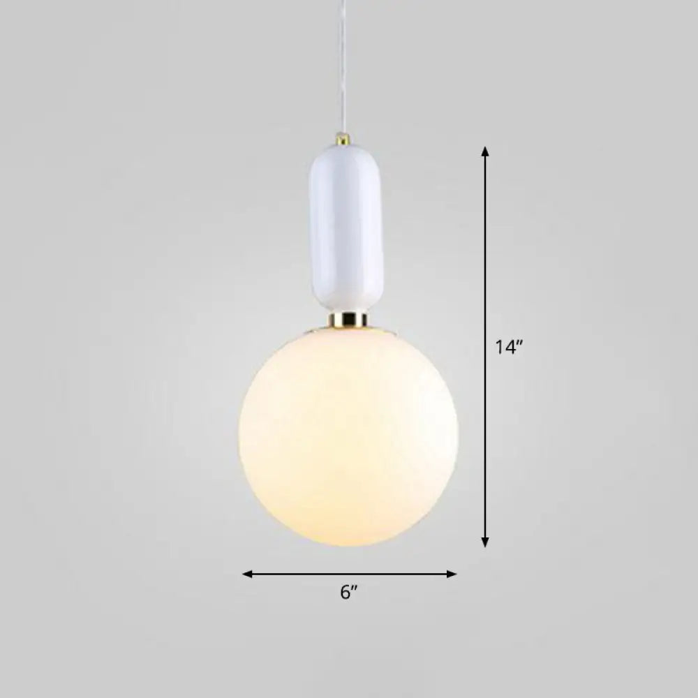 Nordic 1-Light Global Hanging Light Fixture With Opaline Glass Shade White / 6’