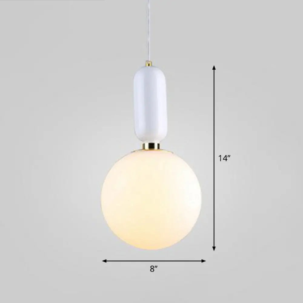 Nordic 1-Light Global Hanging Light Fixture With Opaline Glass Shade White / 8’