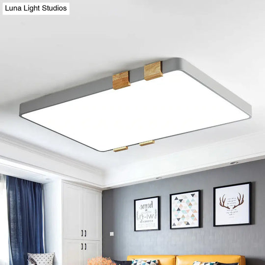 Nordic 1 Light Grey/White Ceiling Lamp - Acrylic Shade Rectangular Flush Mount With Warm/White