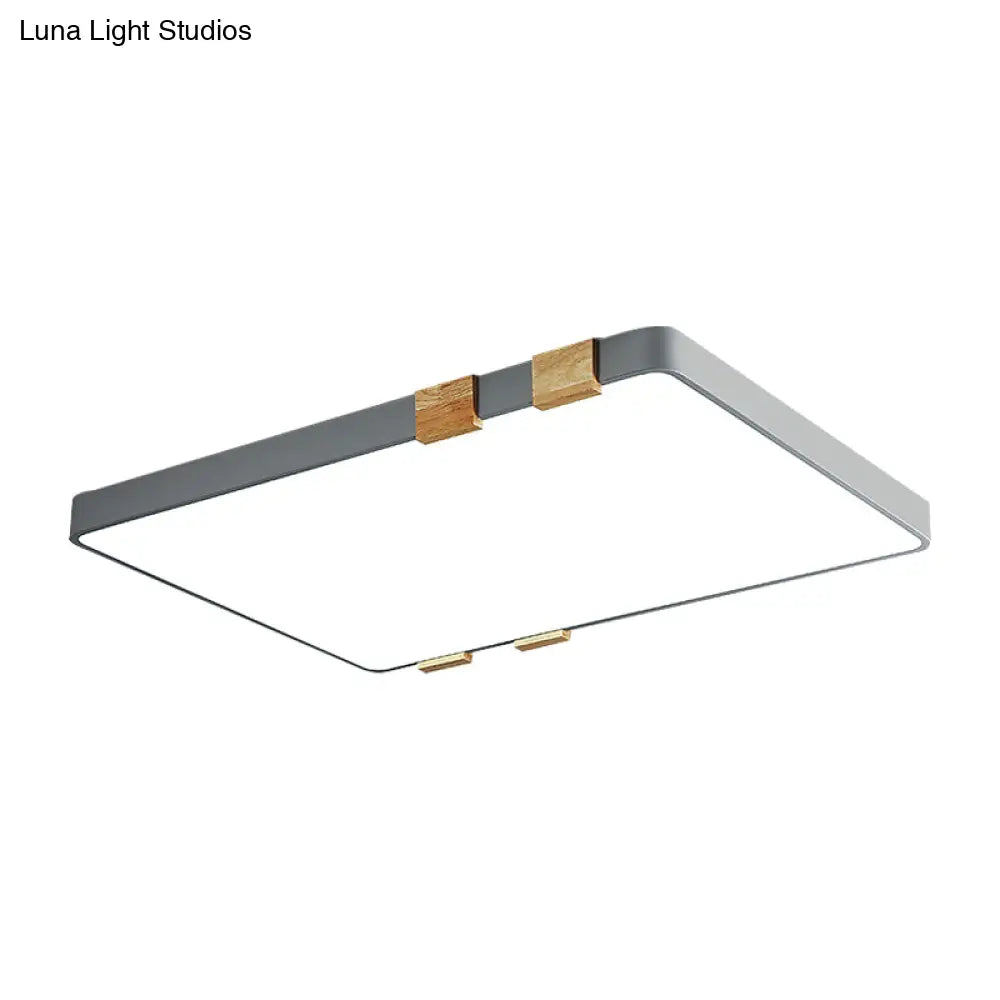 Nordic 1 Light Grey/White Ceiling Lamp - Acrylic Shade Rectangular Flush Mount With Warm/White