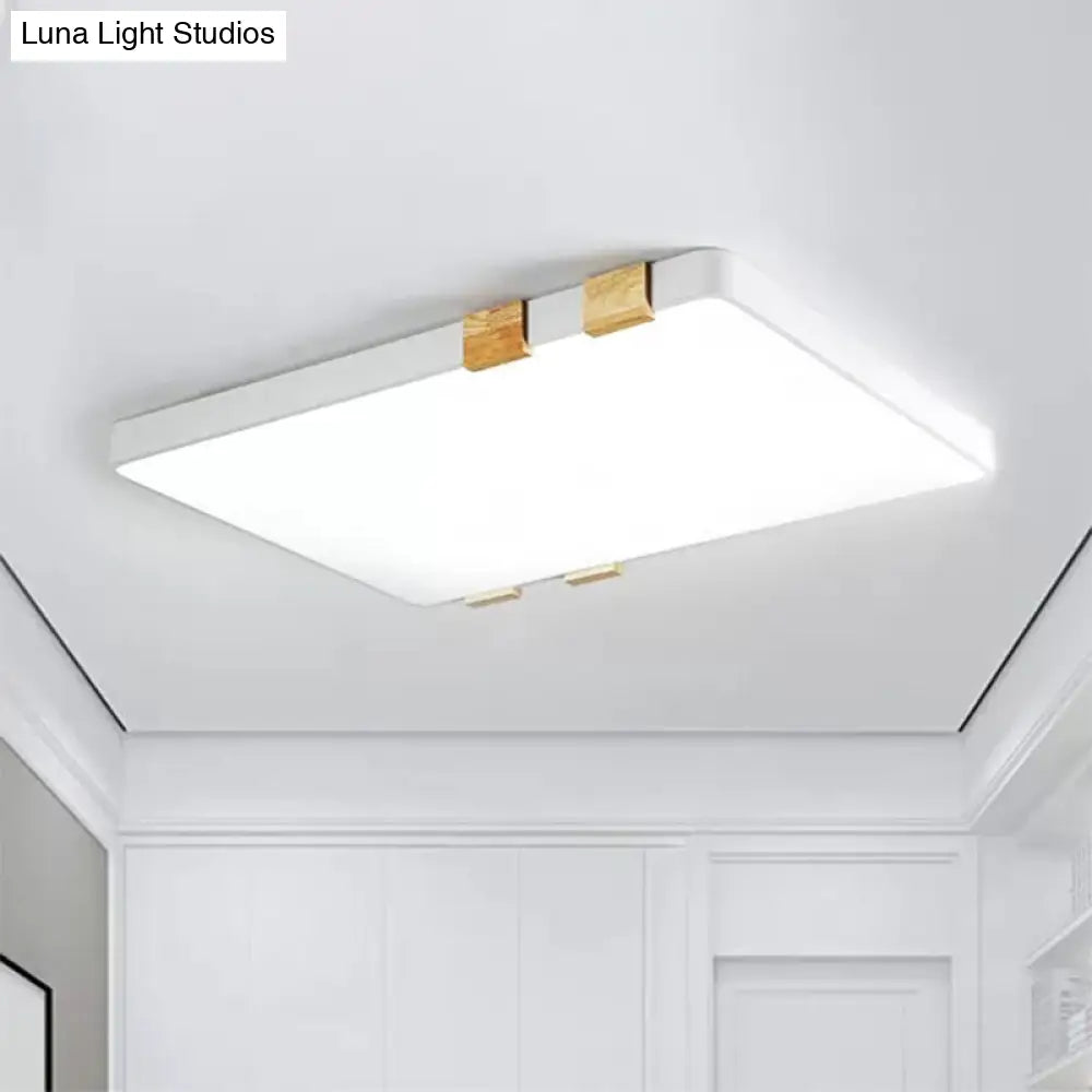 Nordic 1 Light Grey/White Ceiling Lamp - Acrylic Shade Rectangular Flush Mount With Warm/White