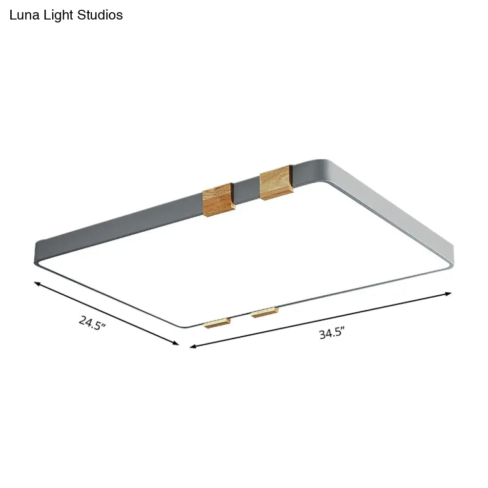 Nordic 1 Light Grey/White Ceiling Lamp - Acrylic Shade Rectangular Flush Mount With Warm/White