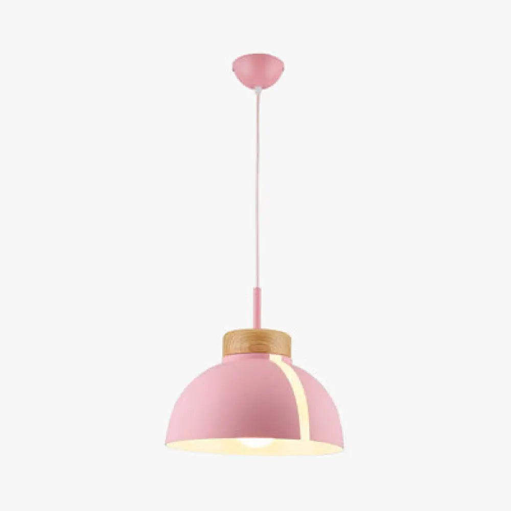 Nordic 1 Light Metal Shade Suspension Pendant - Pink/White/Black Dome Ceiling Pink