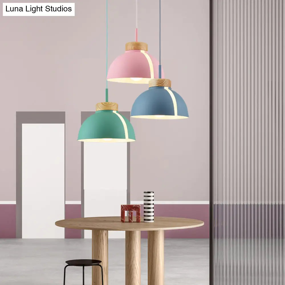 Nordic 1 Light Metal Shade Suspension Pendant - Pink/White/Black Dome Ceiling