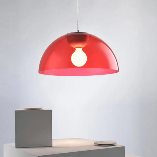 Nordic 1 Light Suspension Pendant: Red/Black/White Acrylic Shade Dome Ceiling Red