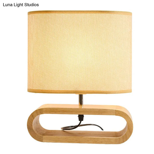 Nordic 1-Light White Table Lamp With Wood Pedestal For Bedroom