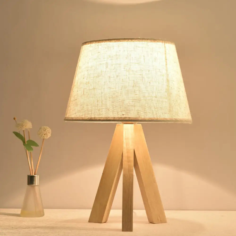 Nordic 1-Light White Table Lamp With Wood Pedestal For Bedroom / E