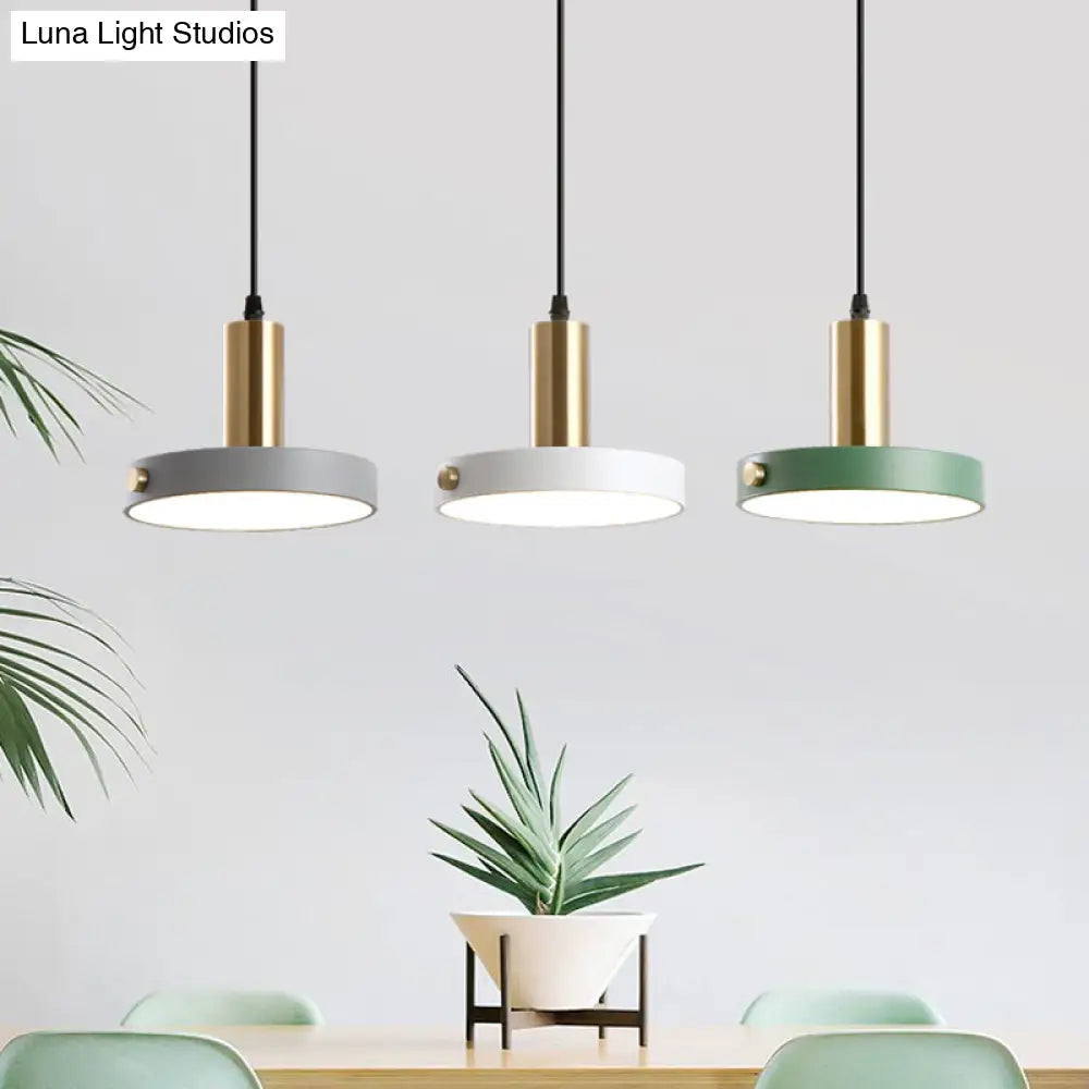 Nordic 3-Head Round Pendant Lamp In White/Grey/Green - Warm/White/3 Color Light