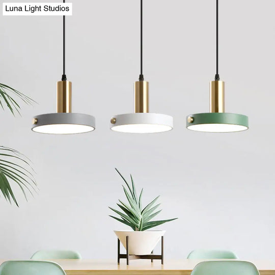 Nordic 3-Head Round Pendant Lamp In White/Grey/Green - Warm/White/3 Color Light