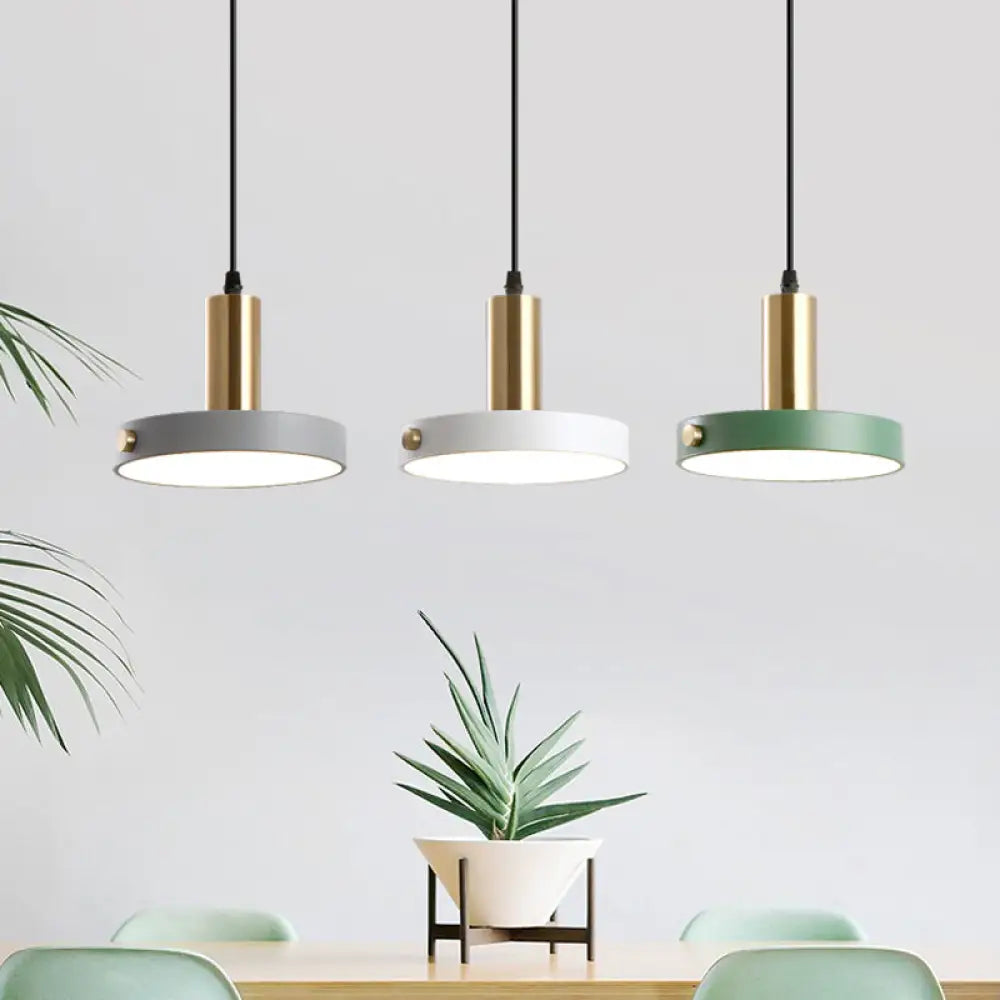 Nordic 3-Head Round Pendant Lamp In White/Grey/Green - Warm/White/3 Color Light White-Grey-Green /