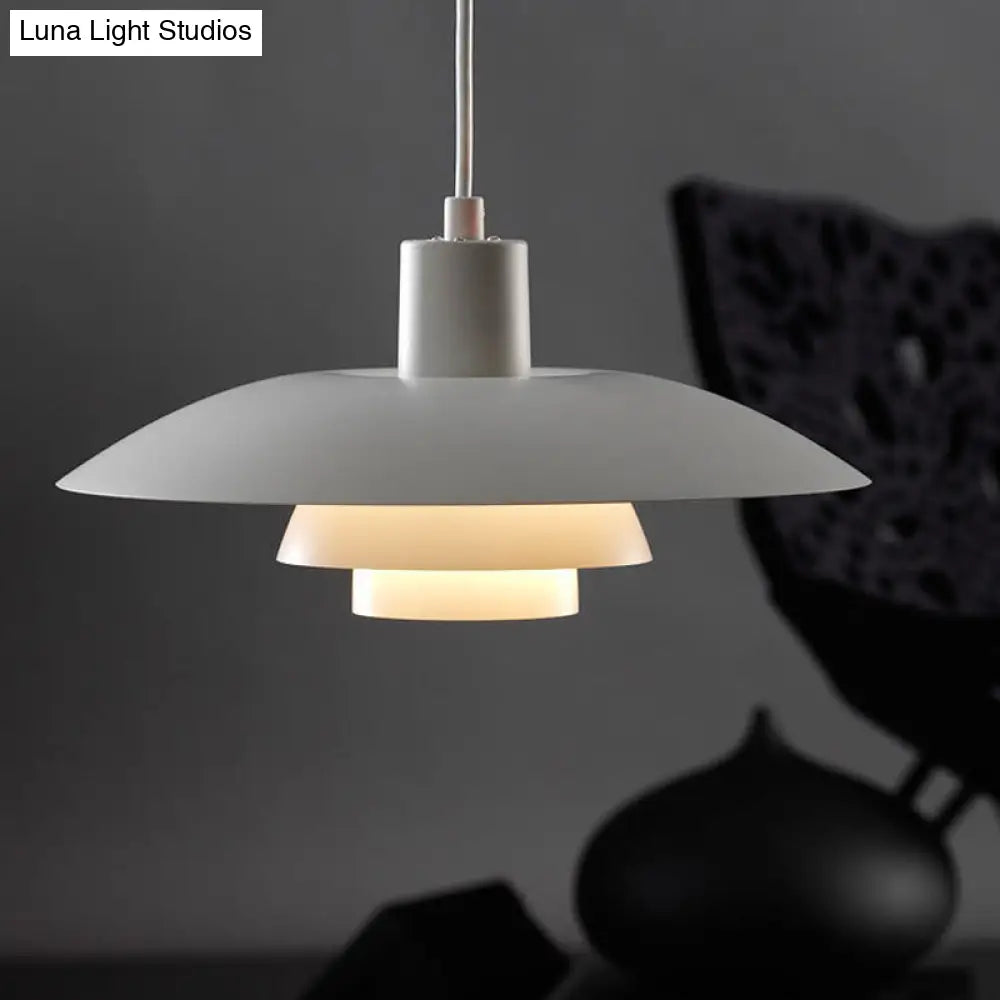 Nordic Aluminum 3-Layer Shade Pendant Lamp | Single White Ceiling Light For Sitting Room