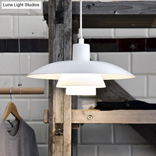 Nordic Aluminum 3-Layer Shade Pendant Lamp | Single White Ceiling Light For Sitting Room