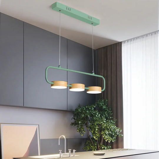 Nordic 3-Light Hanging Pendant With Metal And Wood Accents For Kitchen Island Green