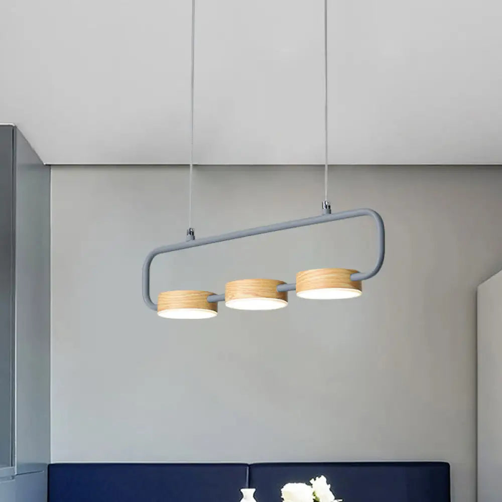 Nordic 3-Light Hanging Pendant With Metal And Wood Accents For Kitchen Island Grey