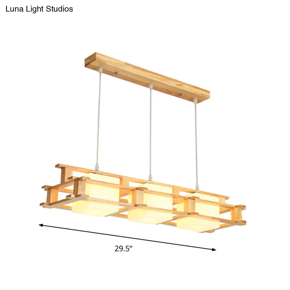 Nordic 3-Light Island Pendant With Square Wooden Frame Perfect For Dining Table