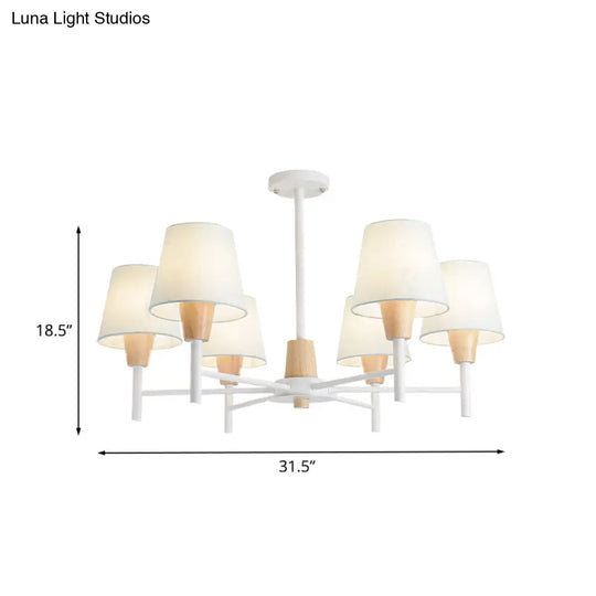 Nordic 6 - Light White - Wood Chandelier With Fabric Lampshade